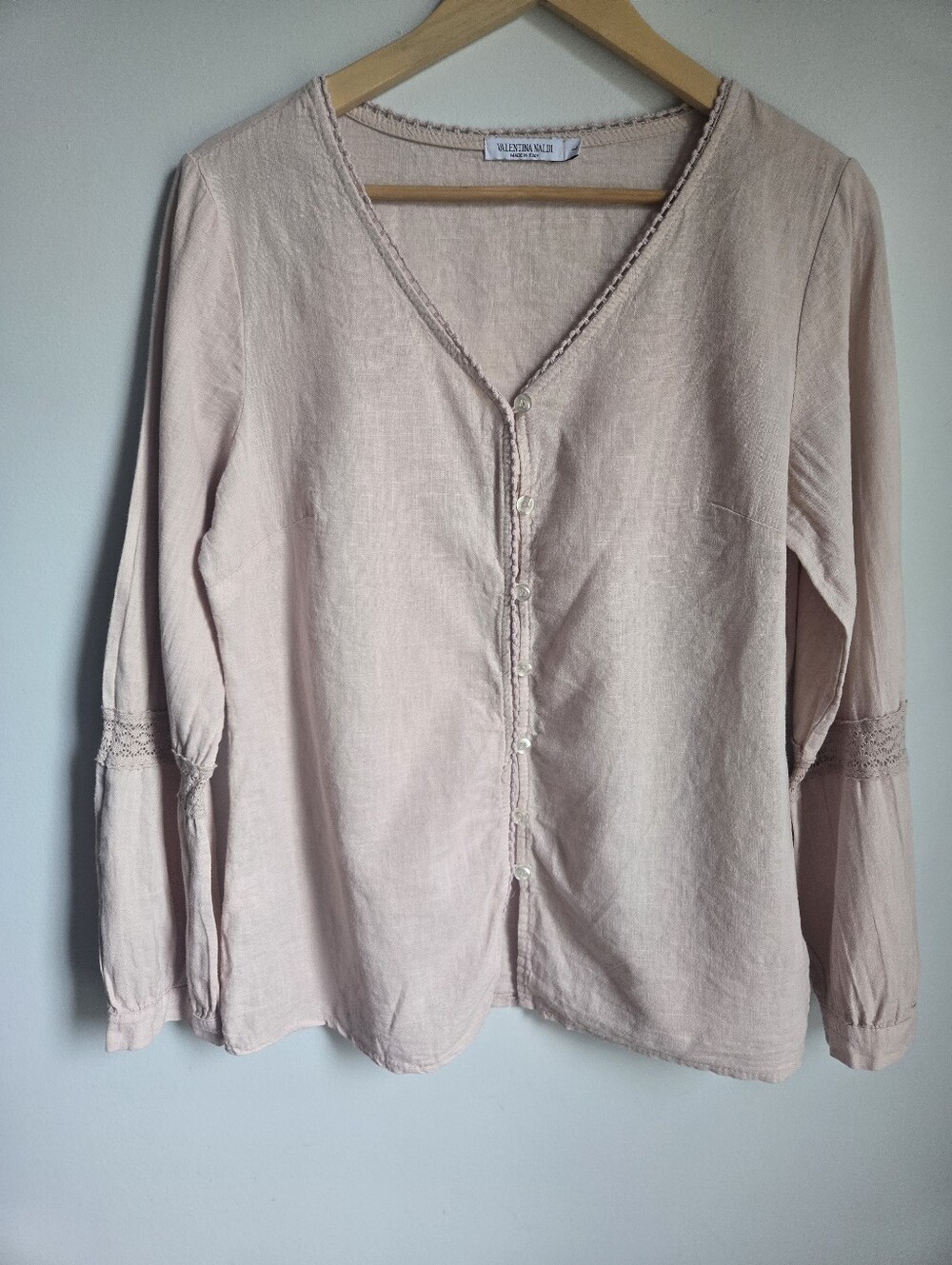 VALENTINA NALDI Pale Pink Button-Front Linen & Cotton Top